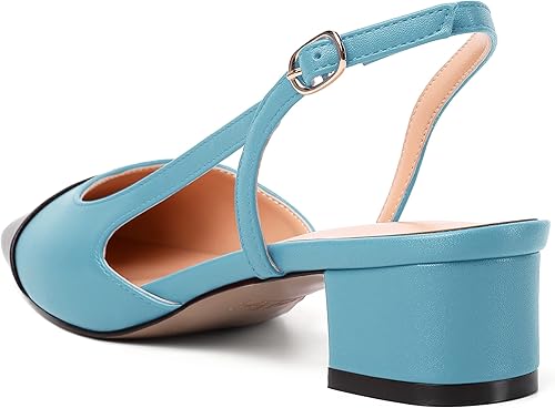 Miniatura 7 de MERRORI Vestido de noche para mujer, con punta cuadrada, mate, hebilla de dos tonos, tacón bajo grueso, zapatos de tacón bajo de 1.5 pulgadas