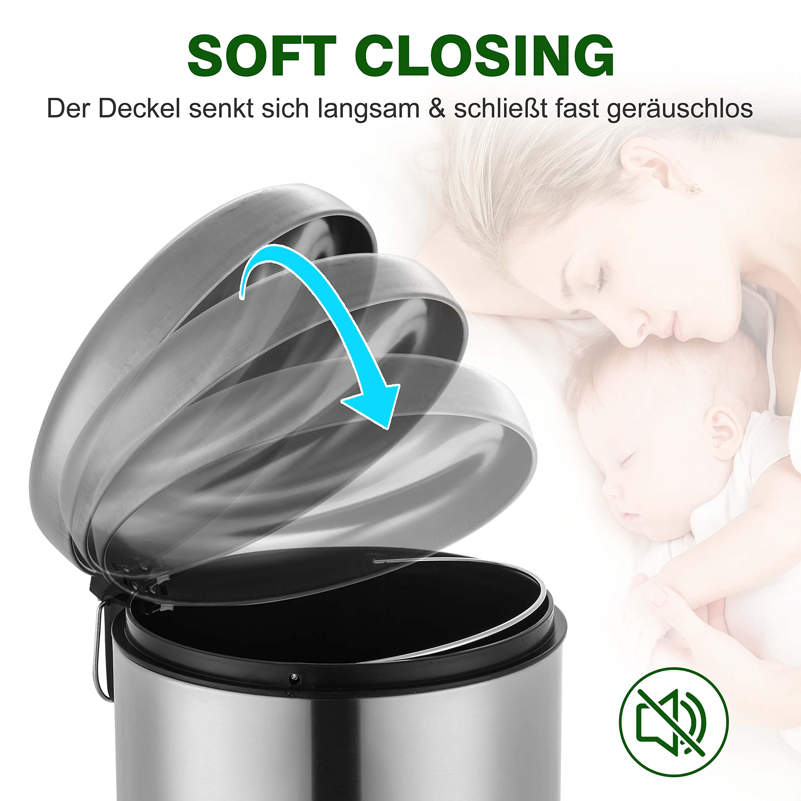 Ribelli 30L Mülleimer aus Edelstahl, Treteimer mit Inneneimer, Soft Closing Mülltrennung Abfalleimer Müllbehälter Papierkorb Mülltonne, Rund (Chrom)