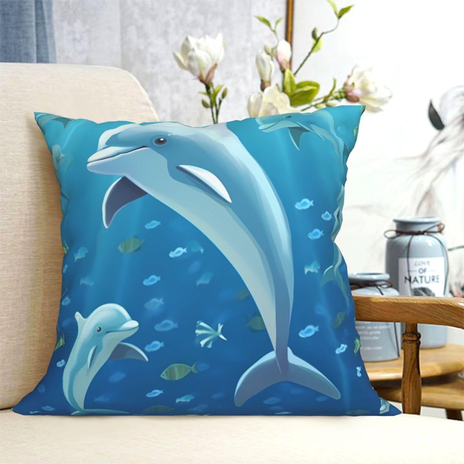 Fodpand Black Decorative Throw Pillow Covers 20"X20" Dolphin Cushion Cases Square Modern Farmhouse Pillow Cases Soft Cozy Cushion Covers For Couch Sofa Bedroom Home Decor Pillowcase