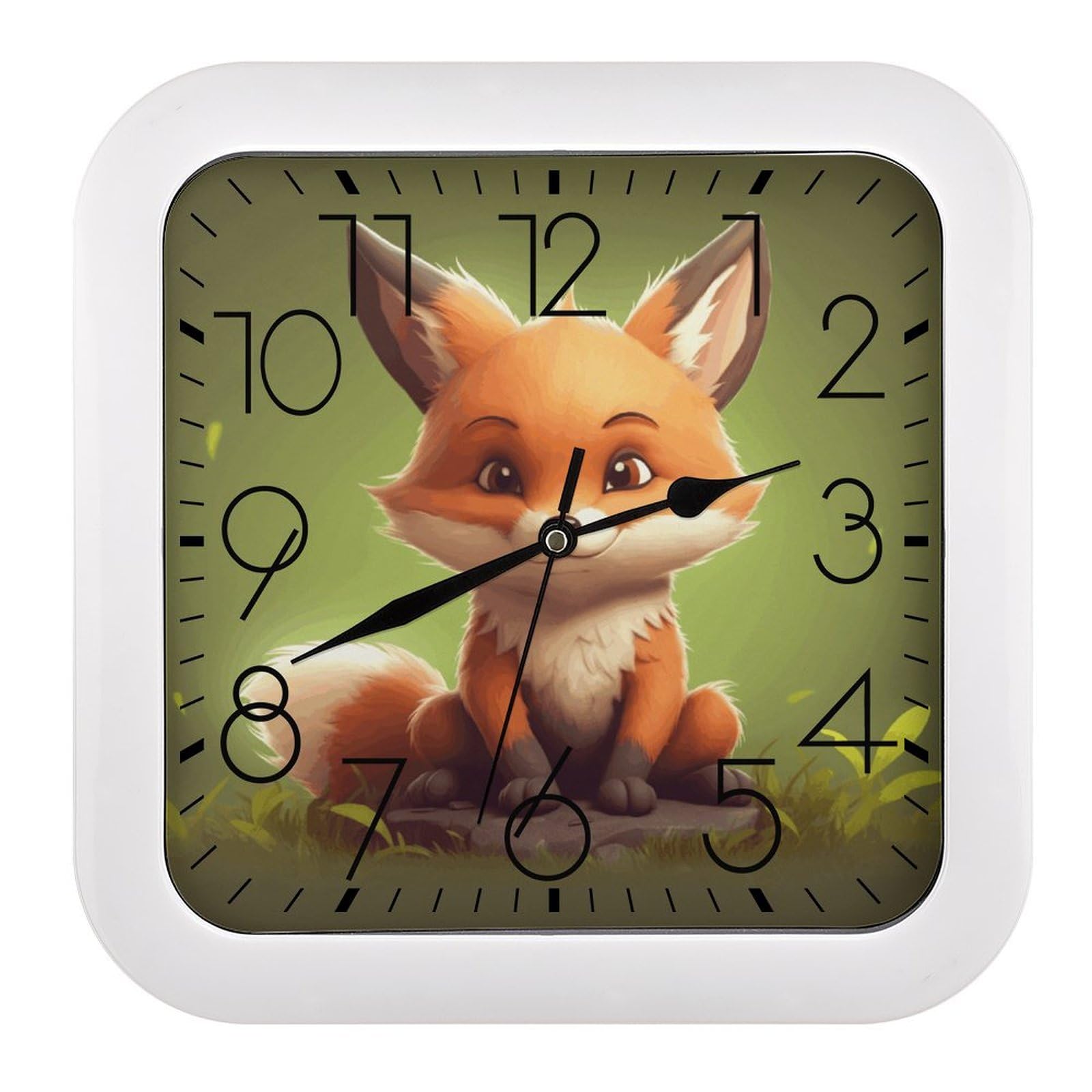 Horloge murale renard mignonne horloge carrée moderne et polyvalente