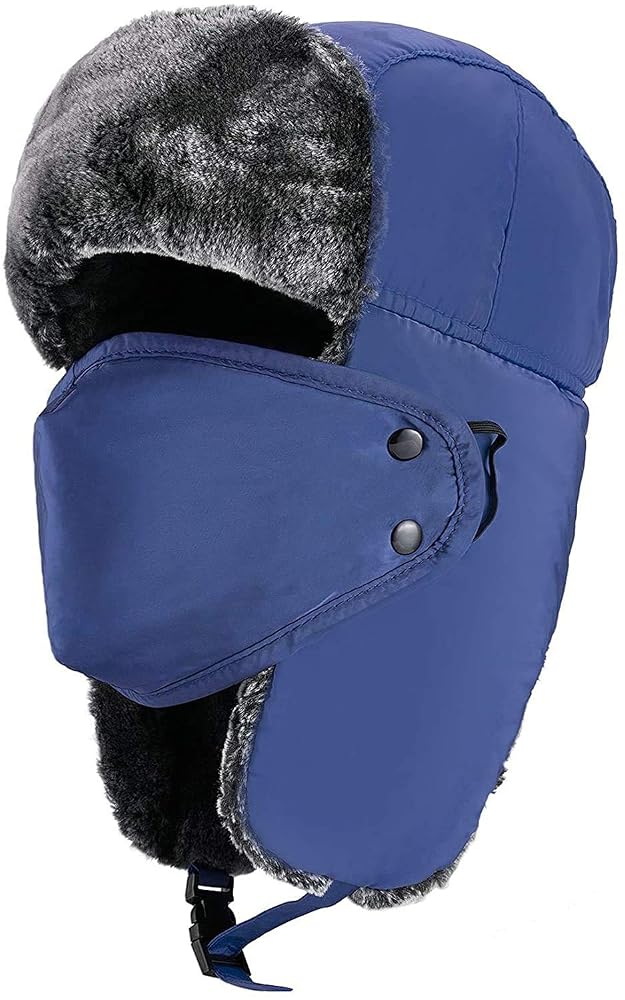 SKHAOVS Bonnet Trappeur Unisexe Bleu Marine | Cache-Oreilles Hiver | Chasse, Ski, Randonnée | Protection Vent Froid Neige | Taille Unique Réglable