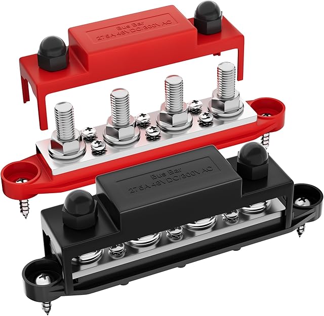 Upgrade 275A 12V Bus Bar Battery Power Distribution Block Car Audio 12 Volt DC Busbar 4 x 3/8" Posts 6 x #8 Screws for Marine Automotive RV and Solar Wiring