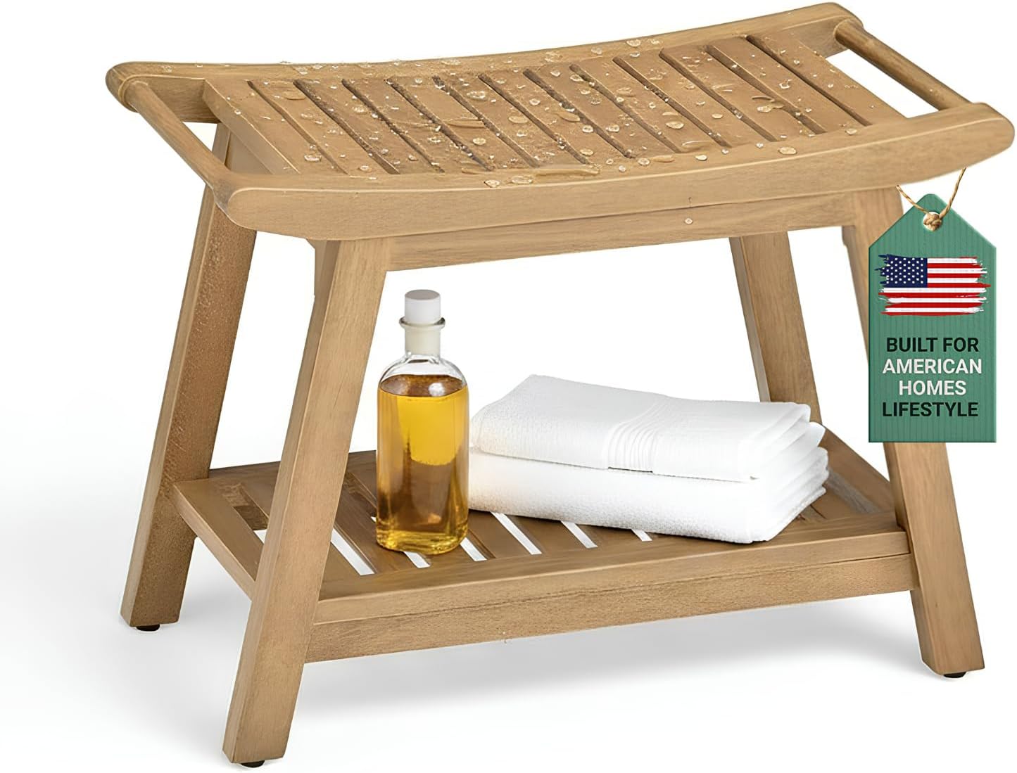 Solid Wood Shower Bench Seat for Inside Shower, Chair Stool 24"