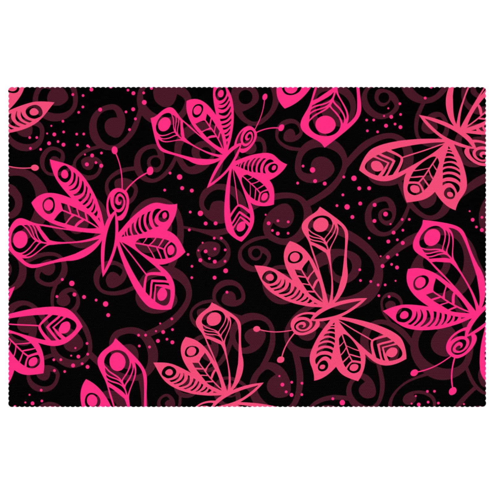 Sets de table tissu Oxford rose foncé anti tache et chaleur motif papillon