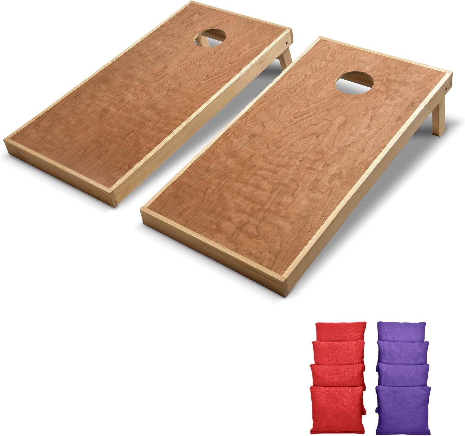 GoSports 4 ft x 2 ft Commercial Grade Cornhole Boards Set - Natural Wood Cornhole Boards, Choose from Different Bean Bag Color Combinations - Purple & Red