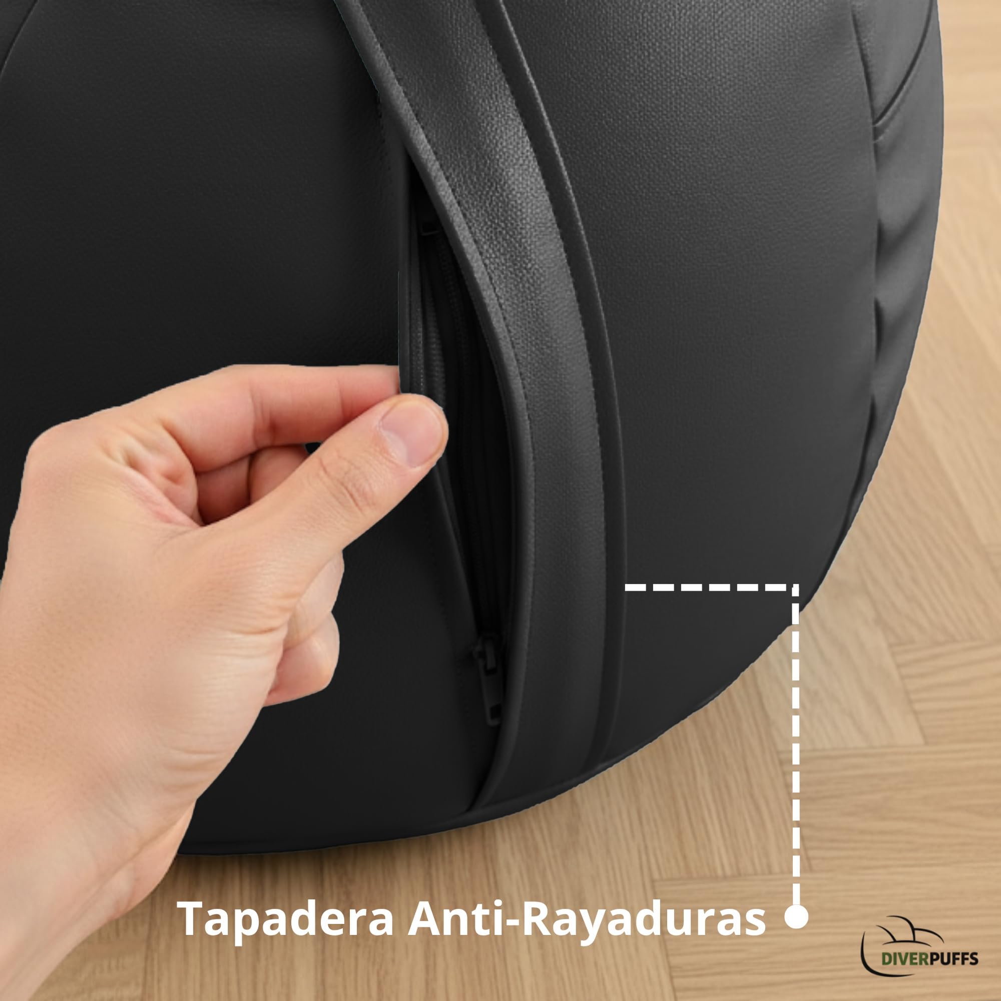 Puff Redondo Negro Pélota Bean Bag XXL Polipiel con Relleno Y Cojín Incluido Elegante y Comodo Resistente Waterproof Uso Interior Exterior Habitación Infantil Gamer Sala Juegos Salón