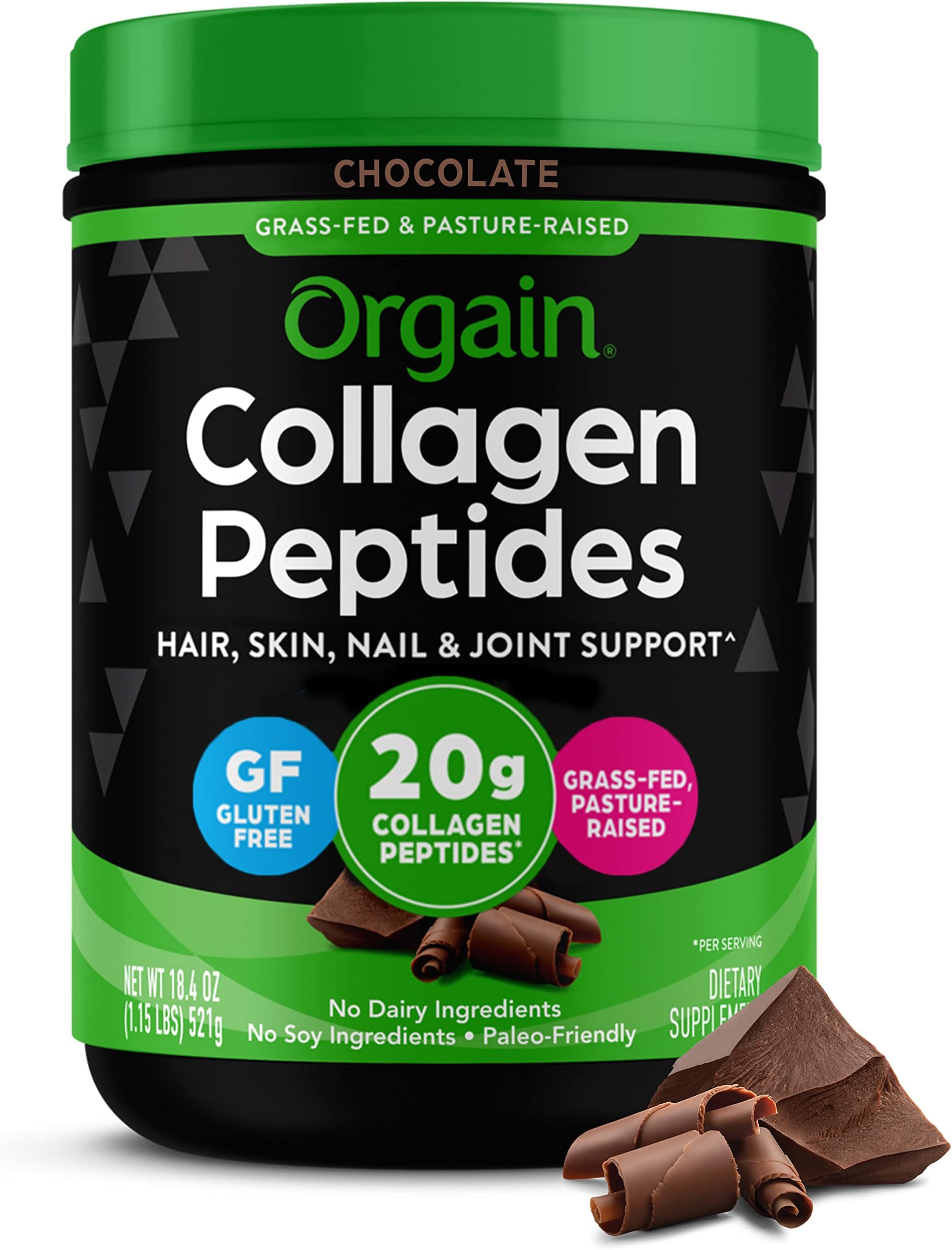 OrgainHydrolyzed Collagen Peptides Powder For Women & Men, Chocolate, 20g Grass Fed Collagen, Unflavored - Hair, Skin, Nail, & Joint Support Supplement, Paleo & Keto, Non-GMO, Type I and III, 1lb