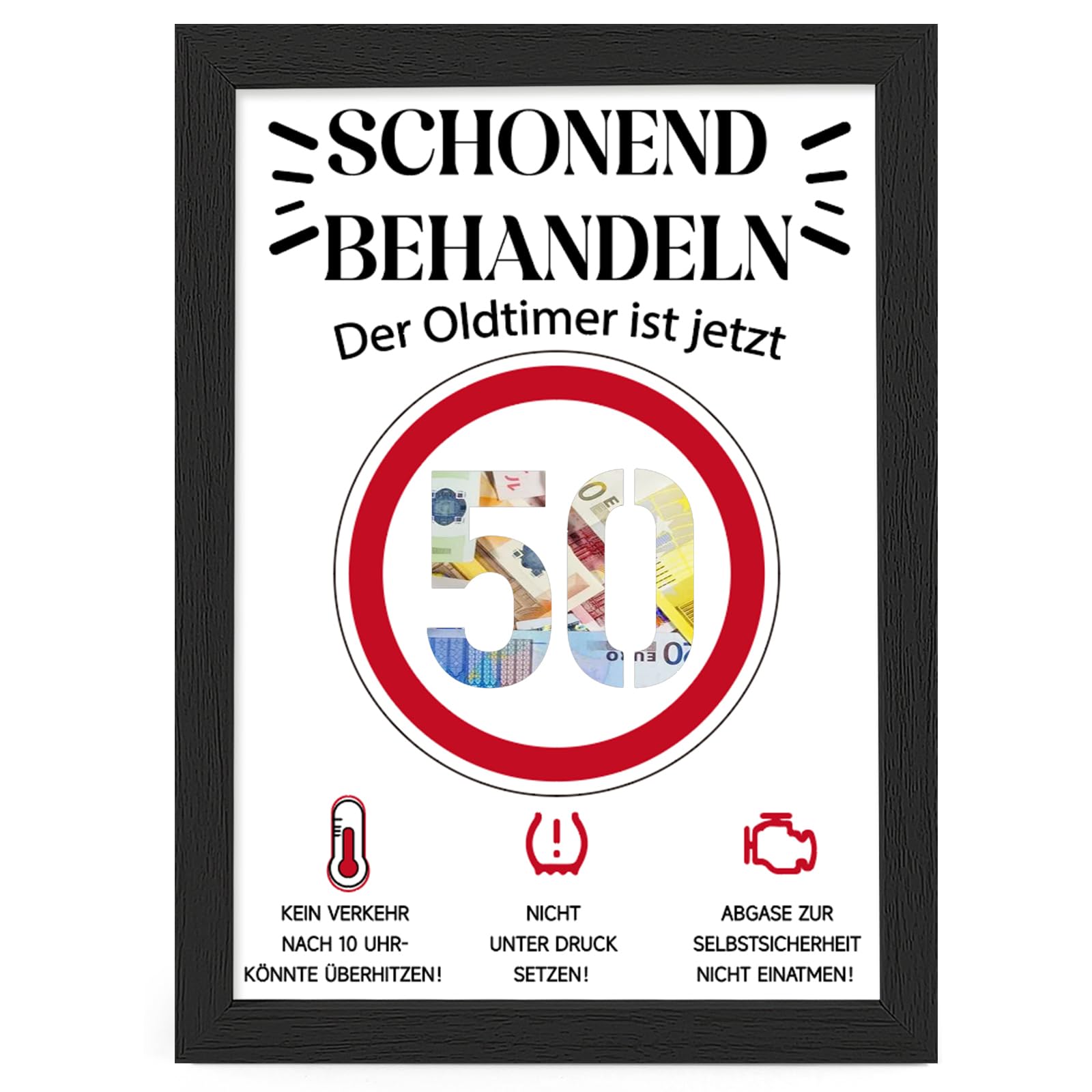 HSDSH 50. Geburtstag Geldgeschen, Lustig Geschenke zum 50 Geburtstag Frau Mann, 50. Geburtstag Geschenk Verpackung Schonend Behandeln 50, Verkehrsschilder Geschenke für Frauen & Männer