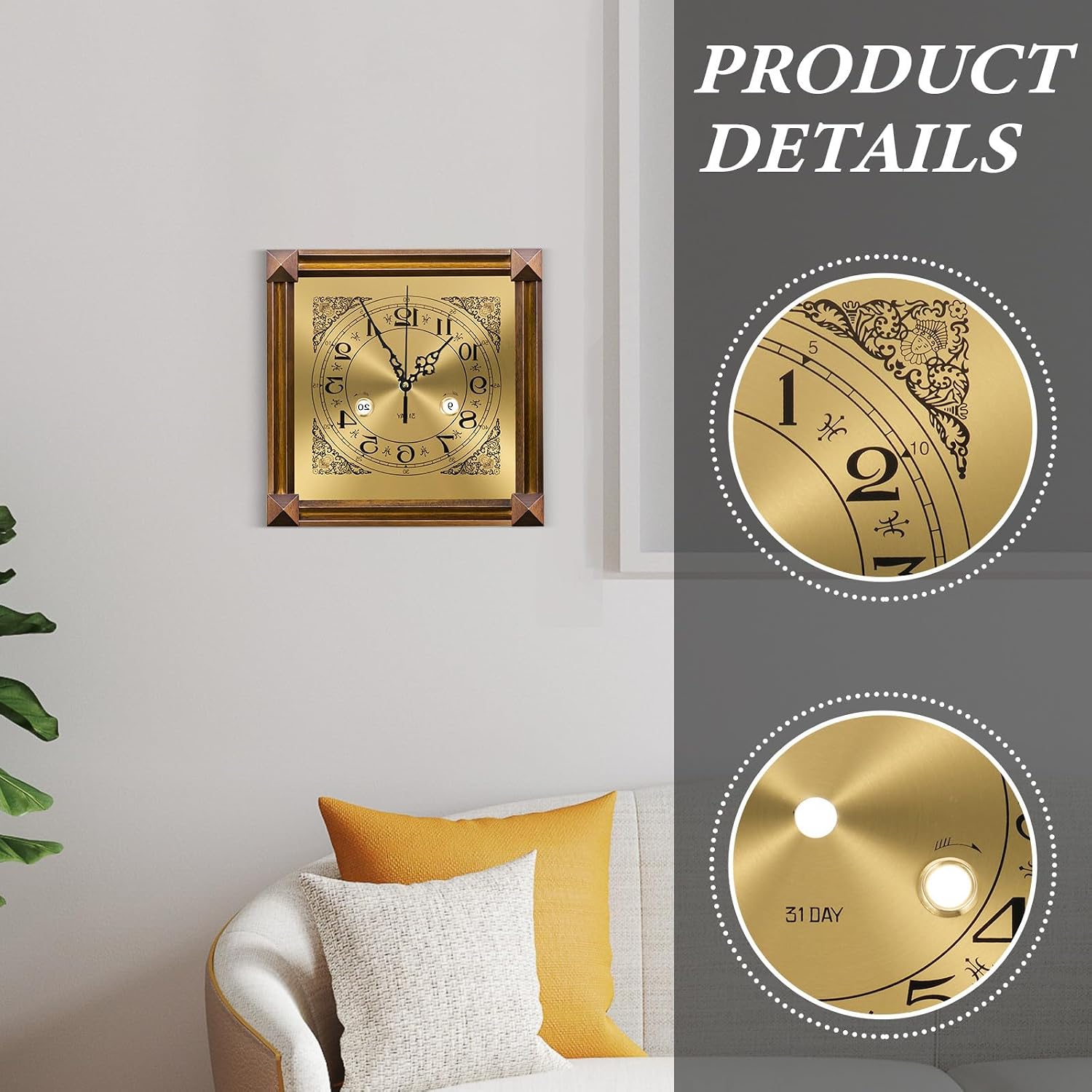 Metal Clock Dial Face Replacement for Clock Repair and DIY Projects, Round Classic European Style Panel with Roman and Arabic Numerals, Golden Color Resisting Daily Wear and Tear