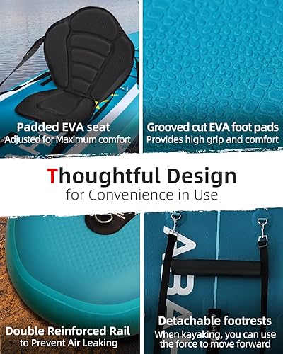 Miniatura 9 de Abahub SUP inflable, ancho 10 pies 6 pulgadas x 31 pulgadas34 pulgadas x 10 pies 6 pulgadas, tabla de remo azul con paleta de kayak SUP ajustable,