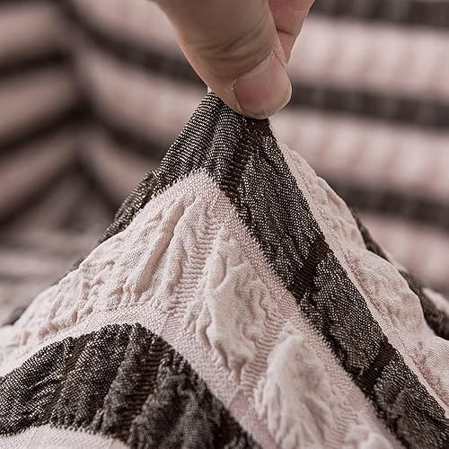 Miniatura 4 de Zooody Funda elástica para sofá de 1 pieza, fácil de ajustar para 2 cojines, con falda, protector de muebles duradero de alta elasticidad (rayas