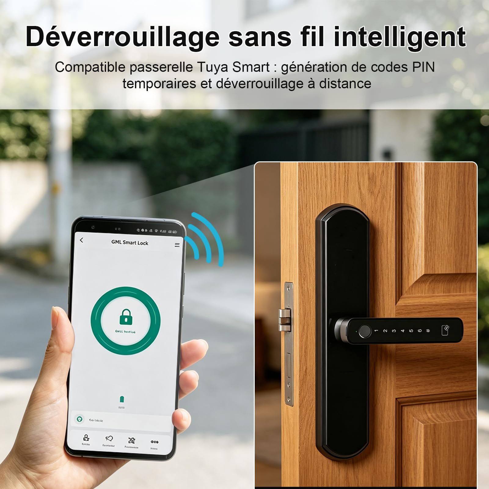Serrure de porte intelligente à empreintes digitales, serrure de porte d'entrée biométrique sans clé avec application pour carte clavier sans fil TUYA, mot de passe pour chambre à coucher, hôtel