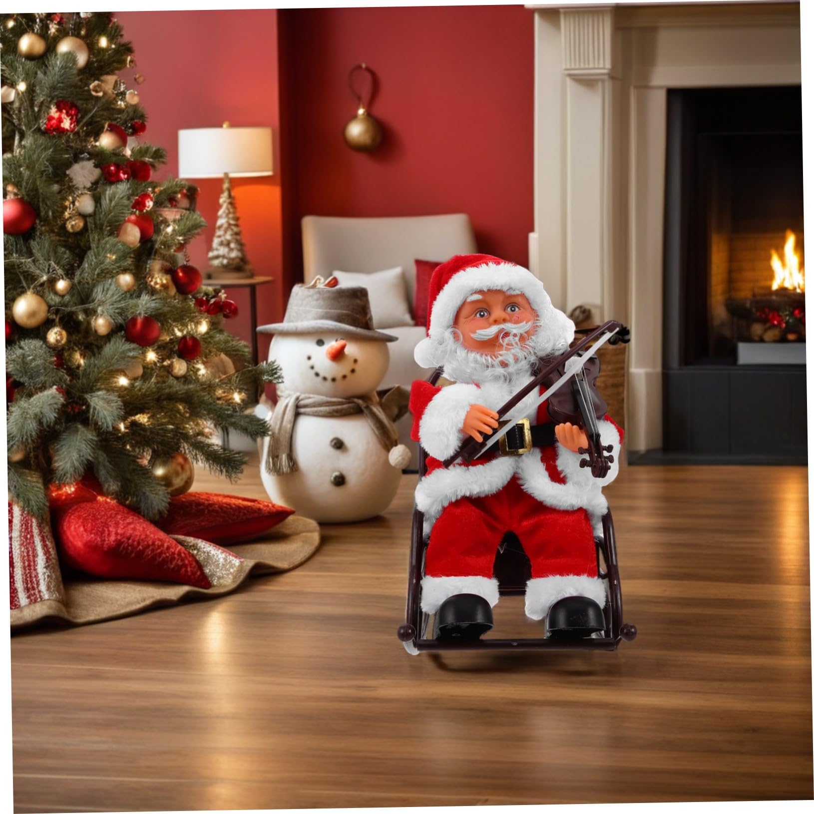 Juguete De Papá Noel Eléctrico con Música y Silla De Ruedas Figura Decorativa Divertida para Fiestas Navideñas Adorno De Mesa para Celebraciones Festivas