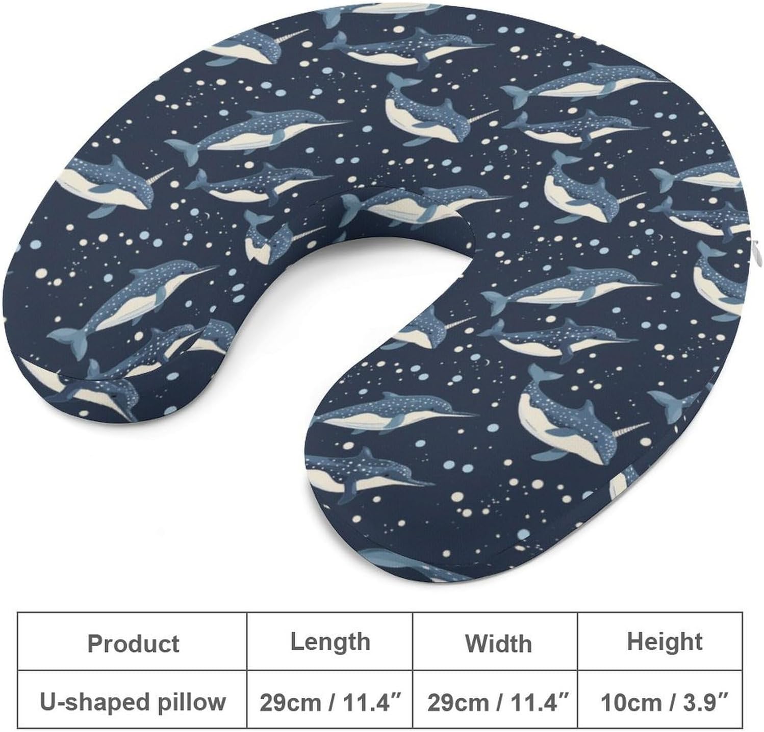 Whales Orcas Narwhals On Navy Travel Pillow U Shape Neck Pillow Washable Pillowcase for Sleeping Chair