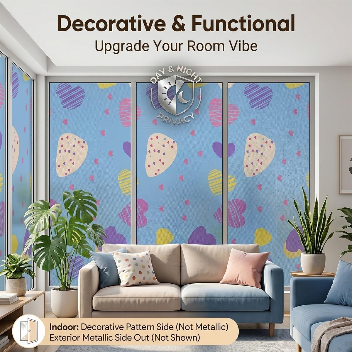 Decorative Patterned Double Sided Aluminum Foil Window Film, Heat Reflective Thermal Insulation Total Blackout Privacy Cover, Anti UV Sun Blocking Control for Home Glass RV 24" 28" 31" 35"