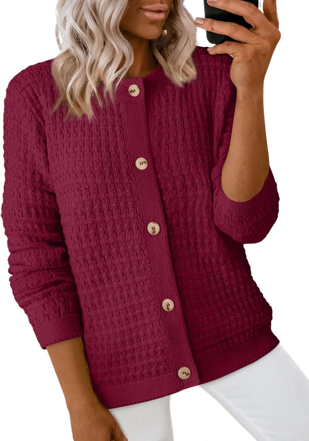 Dokotoo Winter Cardigan Sweaters for Women 2025 Long Sleeve Open Front Button Down Jacket