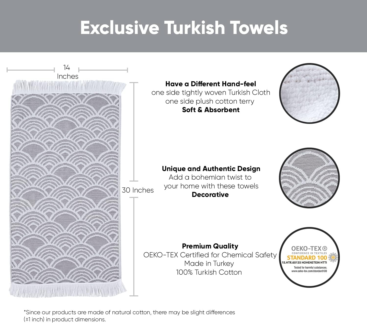 sea me at home Kitchen Towels Decorative Set of 2, Turkish Hand Towels for Bathroom, Luxury Turkish Cotton Dish Tea Towels 14 x 30 Inches for Modern, Boho, and Farmhouse Decor (Gray Waves) - Image 2