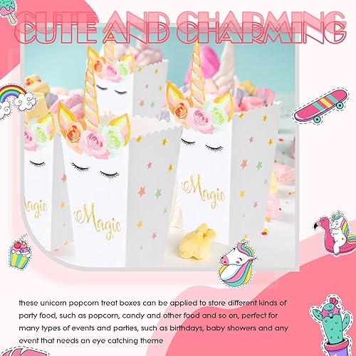 Miniatura 4 de 100 cajas de palomitas de maíz de unicornio, suministros para fiesta de unicornio, cajas de golosinas de unicornio, recipientes de galletas para