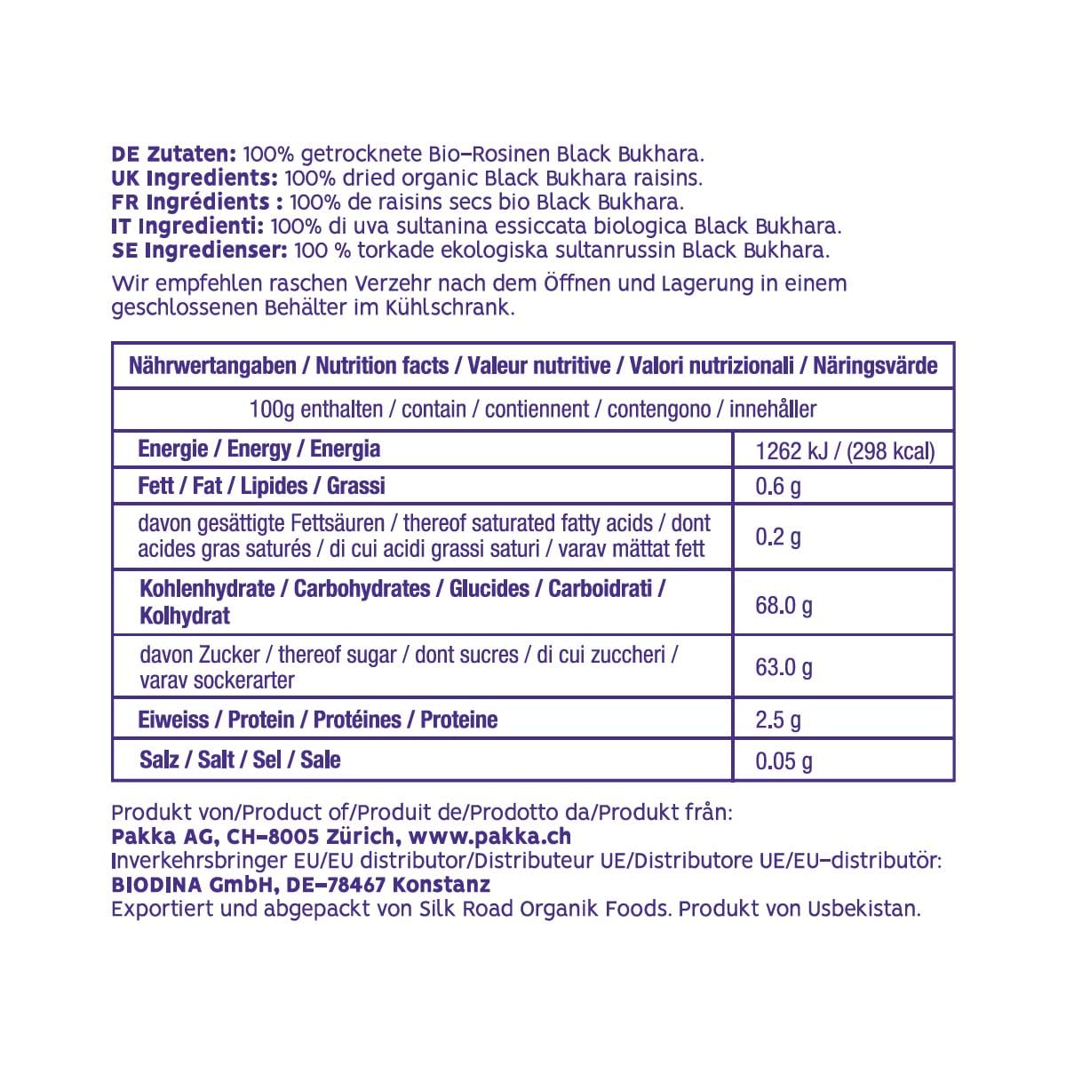 PAKKA - Raisins secs noirs de Boukhara Bio Fairtrade Max Havelaar 1kg sans pépins, séchés à l'ombre ombragés, non huilés, aliments crus, sans timidité, directement auprès de petits agriculteurs 1000g
