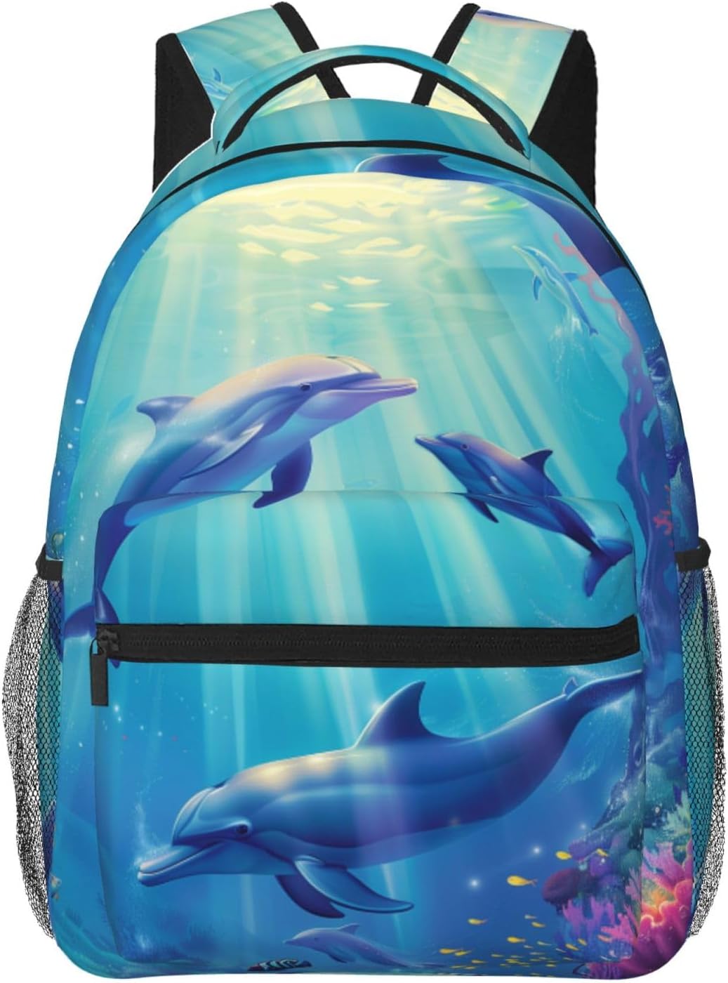 Cute Ocean Dolphin Backpack for Women Teen Girls School Laptop College Underwater Marine Life and Coral Reef Backpacks for Gifts Travel Hiking Work Camping, Polyester Lightweight Bookbag Back Pack