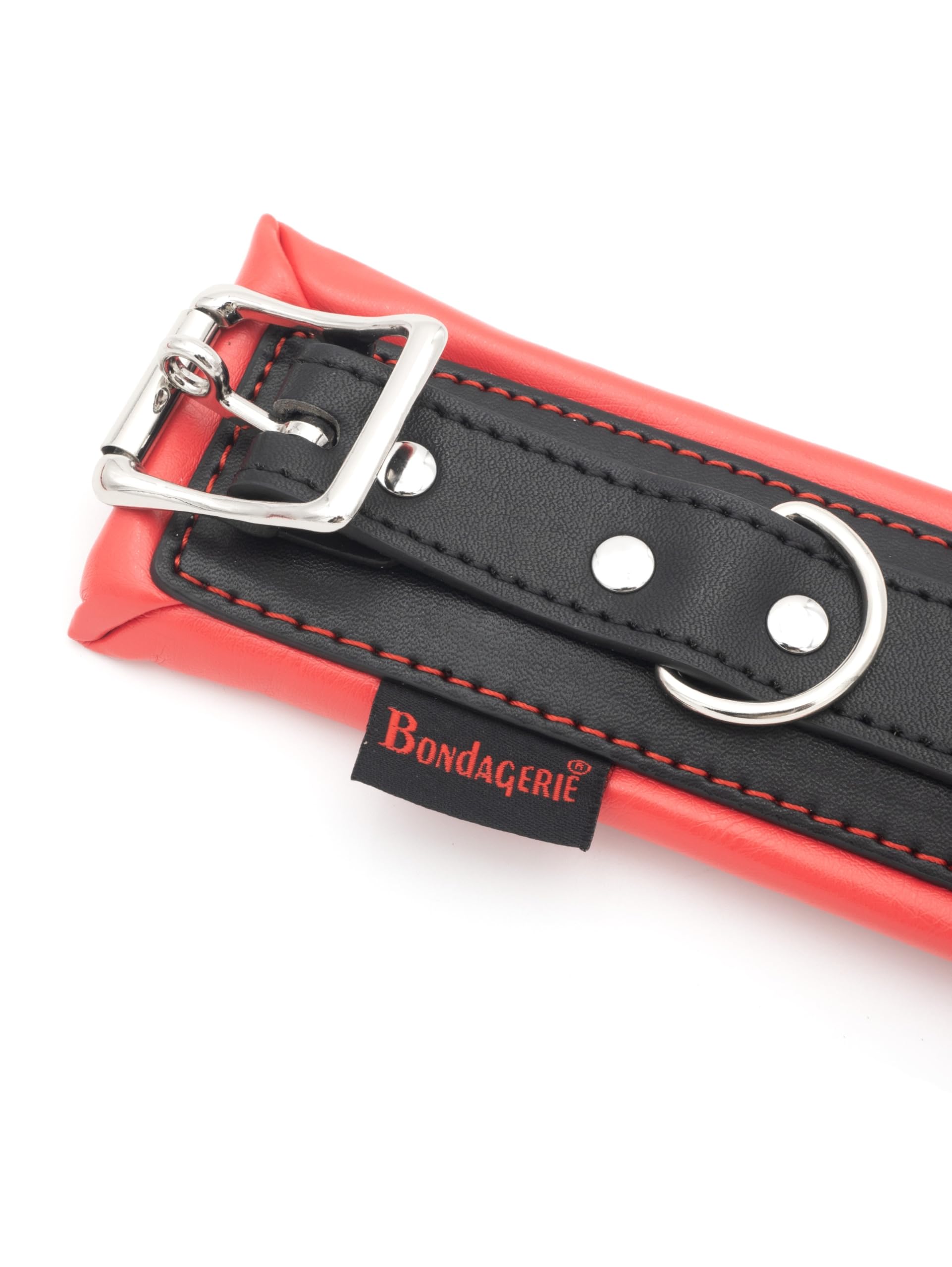 BONDAGERIE® Manette per Coppia Nero e Rosso, imbottite e morbide, sexishop uomo donna lui lei accessori catenina metallo