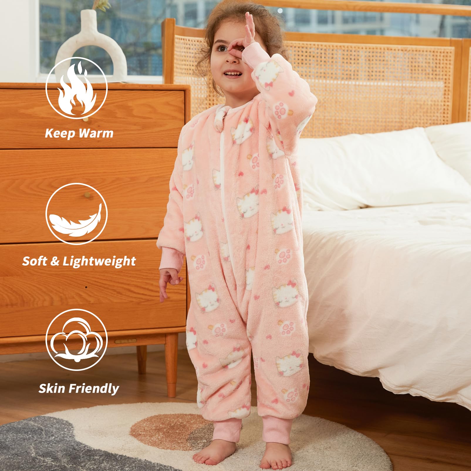 Saco Dormir Bebé con Pies Pijama Saco Bebé, Invierno Franela Pelele Ropa para Dormir con Manga Larga, Pijama Manta Bebé Niñas Niños con Cremalleras Dibujos Animados Buzo Bebé 0-6 Años