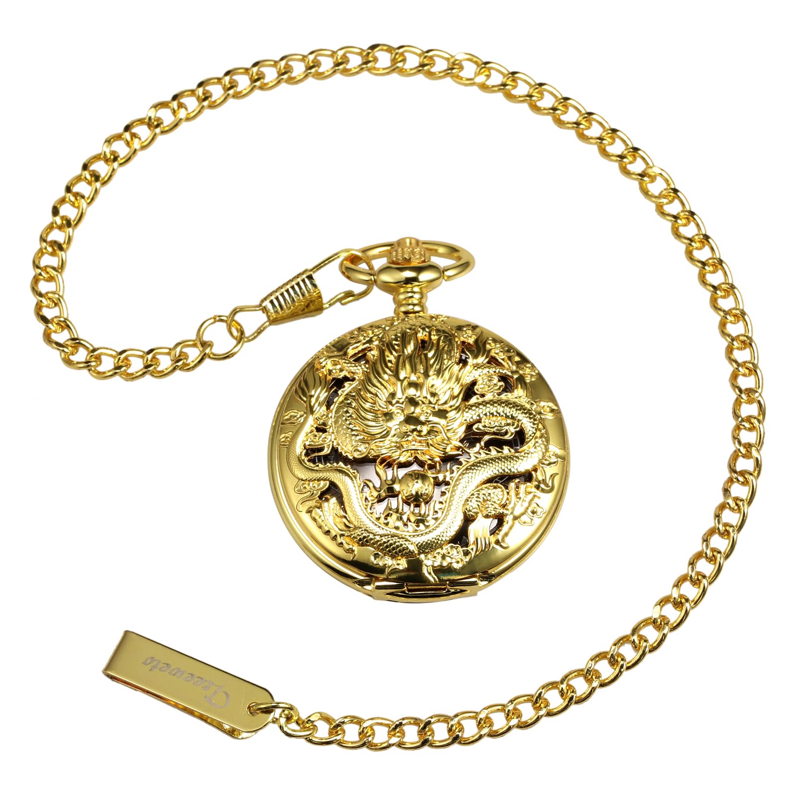 TREEWETO Montre à Gousset Mécanique 3D pour Homme et Femme avec Boîtier en Forme de Dragon