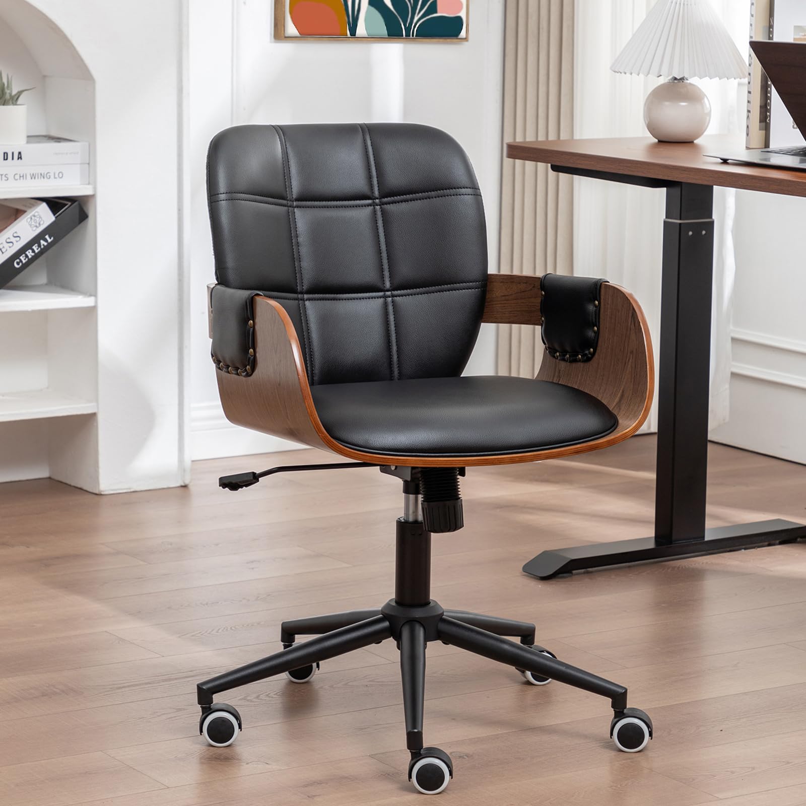 ALLFONIS Conference Table Chair with Walnut Finish, Mid Century Modern