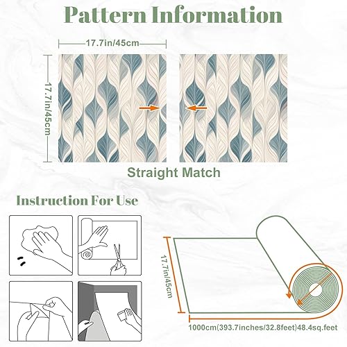 Miniatura 3 de Papel tapiz autoadhesivo para despegar y pegar, sin costuras, inspirado en diseños retro, colores pastel, papel de contacto de pared de 17.7 x 393.7