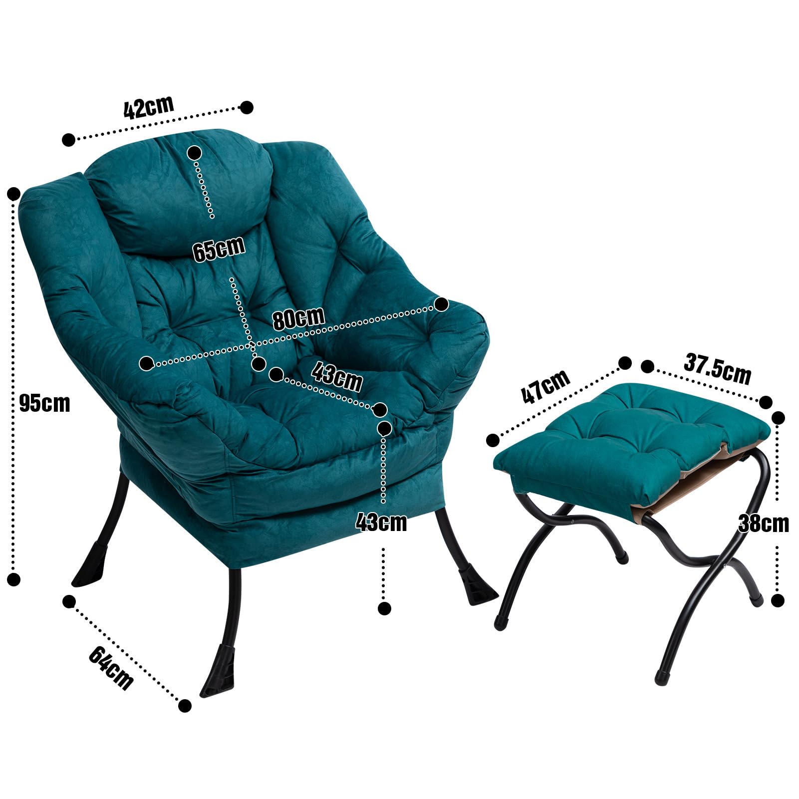 HollyHOME Poltrona con Poggiapiedi Relax Poltrona Poltrona da Lettura Poltrona Salotto, Poltrona Camera da Letto, Leisure Sofa Sedia Relax in Acciaio, Blu Verde