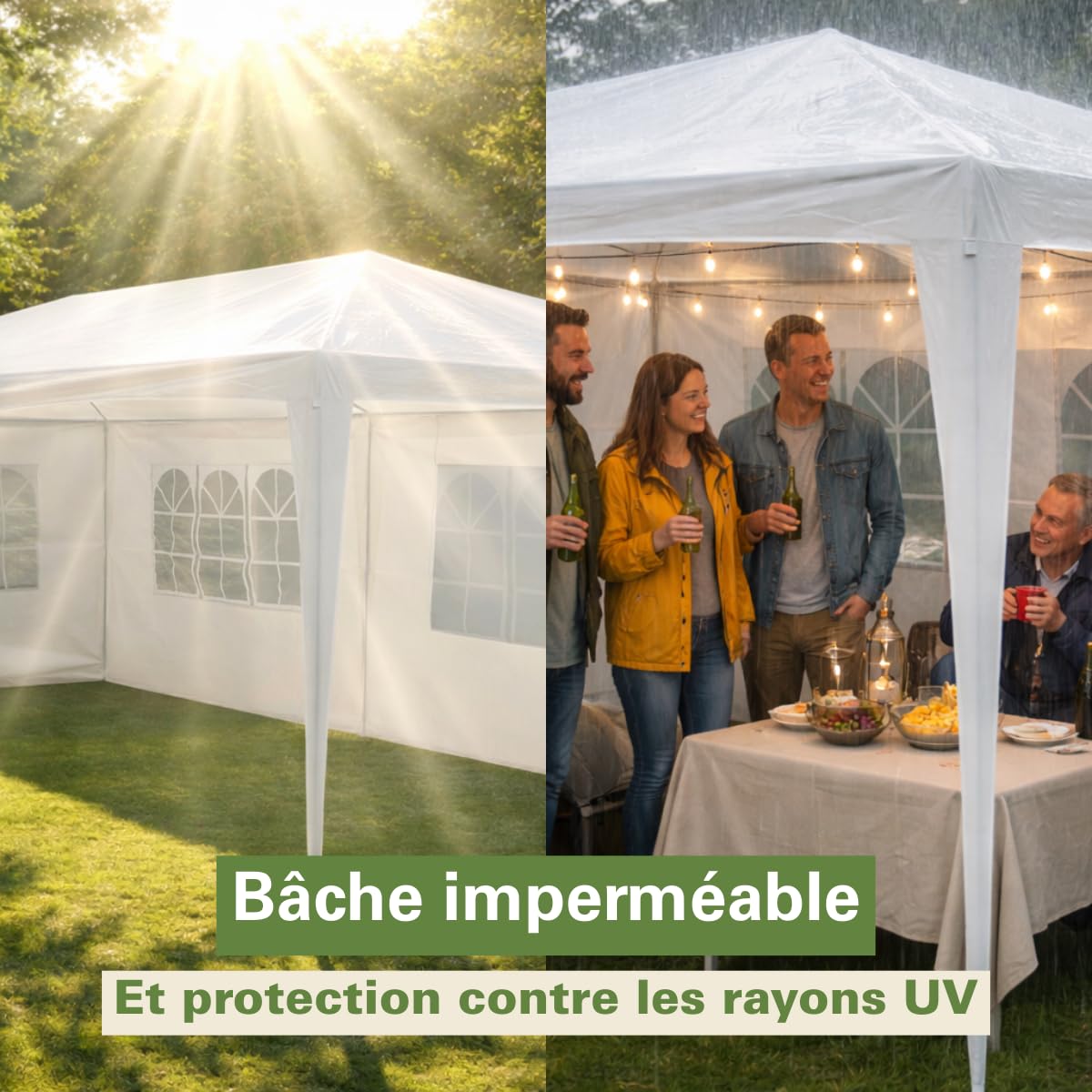 Kinzo Tonelle de Jardin 3x6 m - Tente pour 70 Personnes - Pavillon avec 6 Parois Latéraleset et Hauteur au Faîte de 2,5 m - Étanche et Résistante aux UV - Blanc