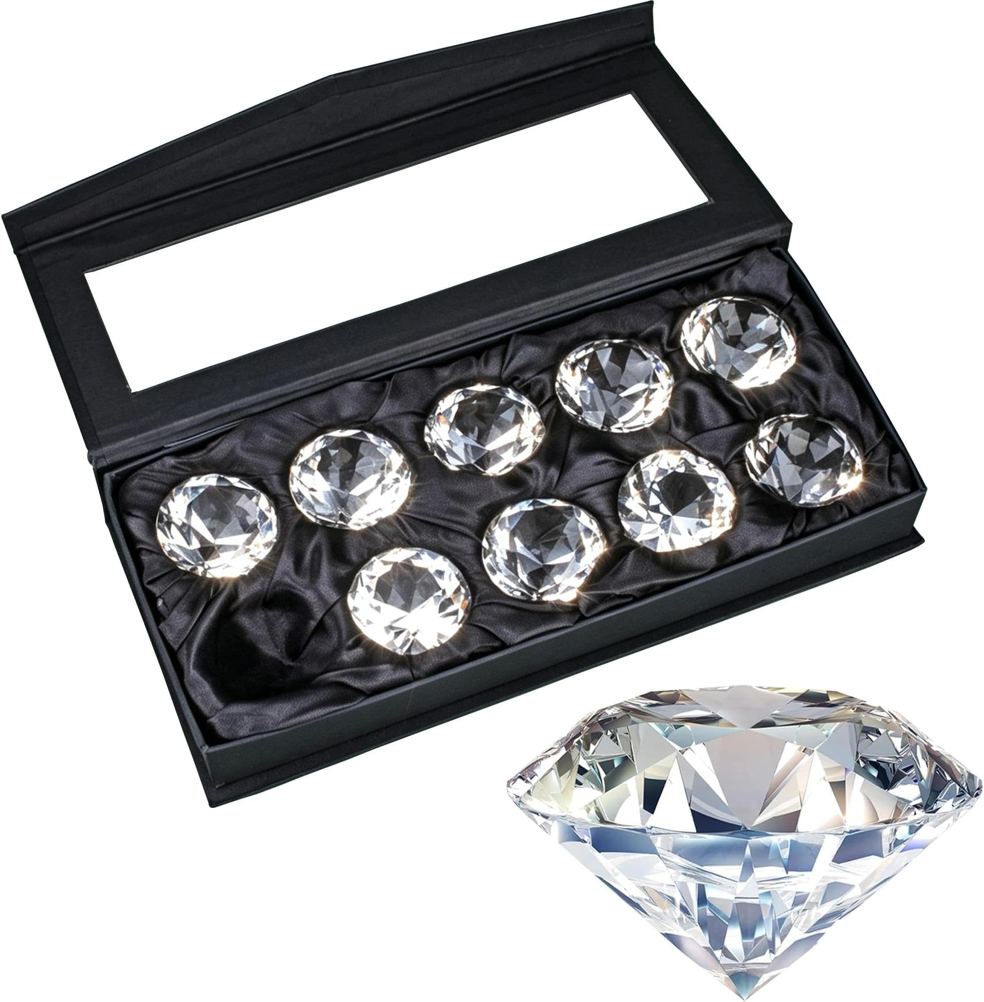QFkris Pack of 10 Crystal Diamond Jewel Home Decor, Wedding Table Decoration, Glass Paperweight 40mm (1.6in)