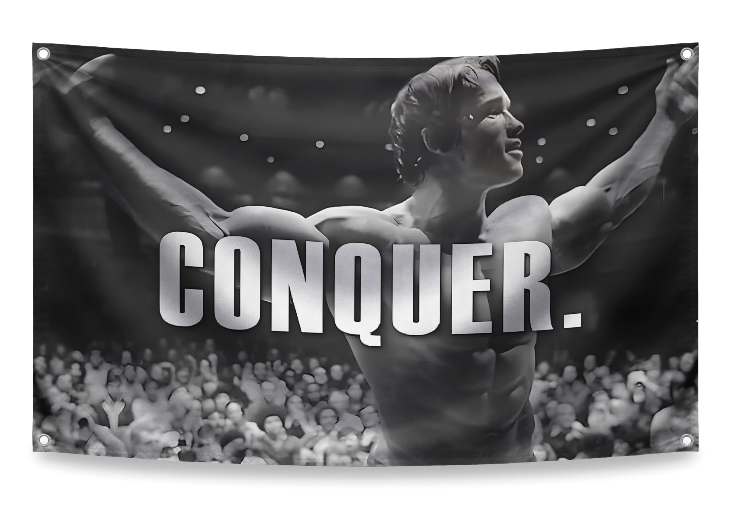 Conquer Flag for Arnold Schwarzenegger 3x5 Feet - Funny Gym Motivation Poster and Fitness with Four Brass Grommets - Durable Man Cave Wall Flag for College Dorm Room Decor for Man and Guys-image-20
