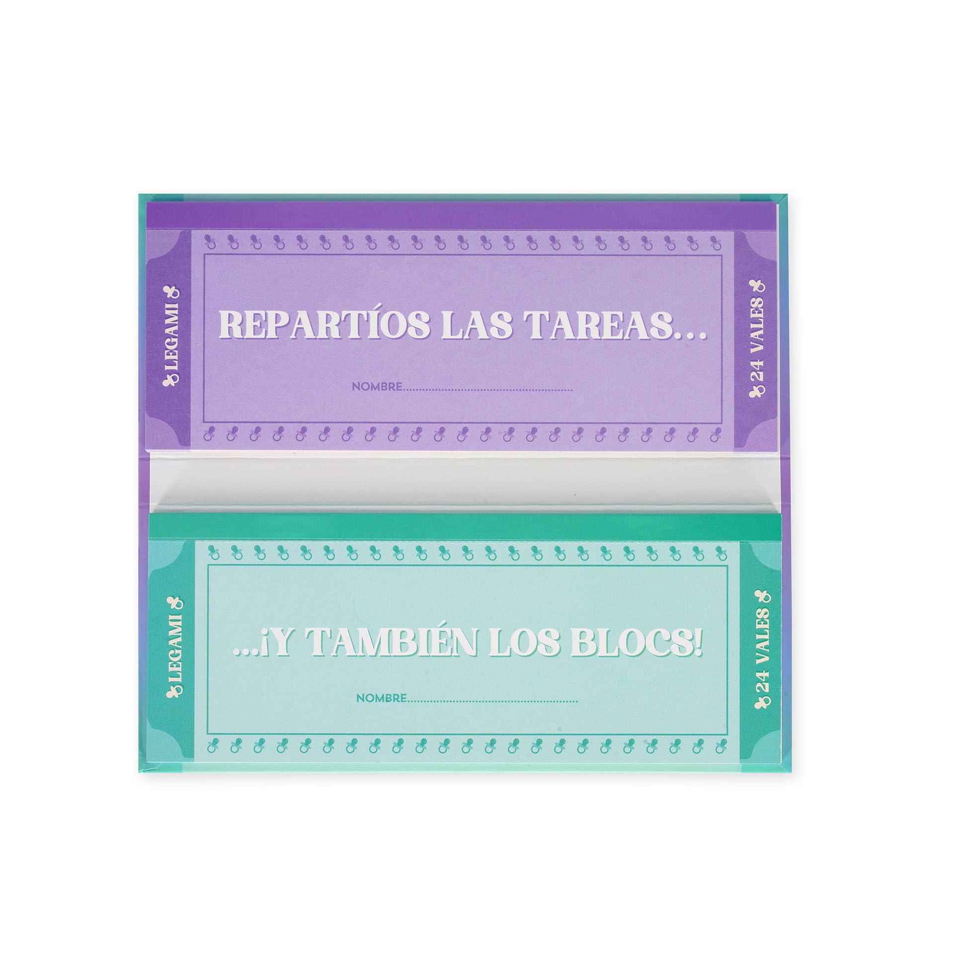 Legami - Bloque De 48 (24 + 24) Vales Para Los Nuevos Padres En Español, Cupones Para Rasgar, Idea De Regalo, Tema De Los Nuevos Padres, 20,3 X 8,4 Cm