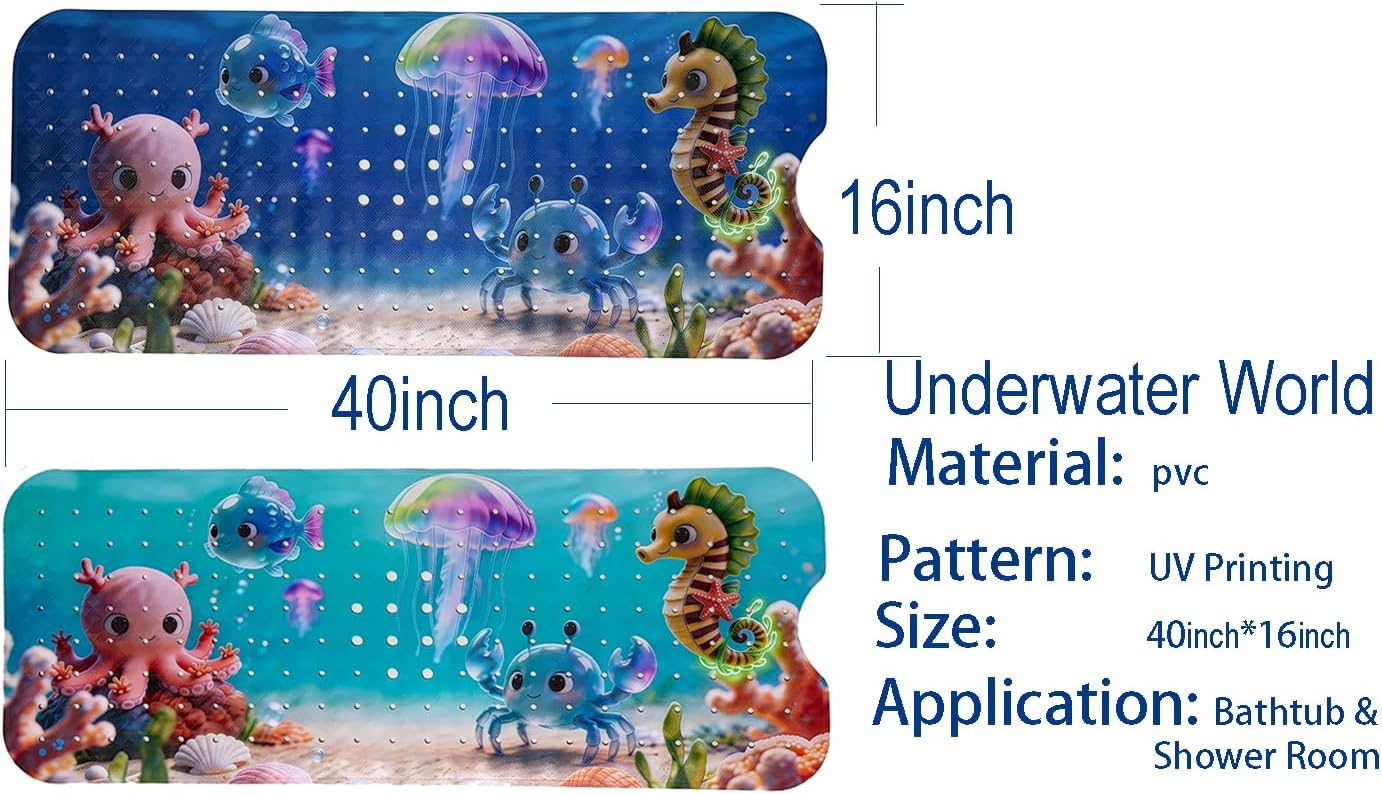 Bathtub_Shower_MAT Ocean World，Beach Bathroom Rugs/Baby Bath mat/Blue tub mat Nonslip Bathtub mat/Anti Slip Shower mat/Soft/Cute Dog/Green/Non Slip Bathtub Mat/kids/40''x16''