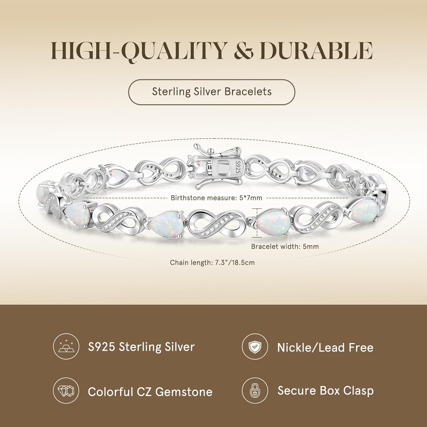 FANCIME Infinity Embrace Birthstone Tennis Bracelet for Women Infinity Design Sterling Silver Pear Shape Gemstone Jewelry Anniversary Birthday Mothers Day Gifts for Women Her Mom Wife - Image 5