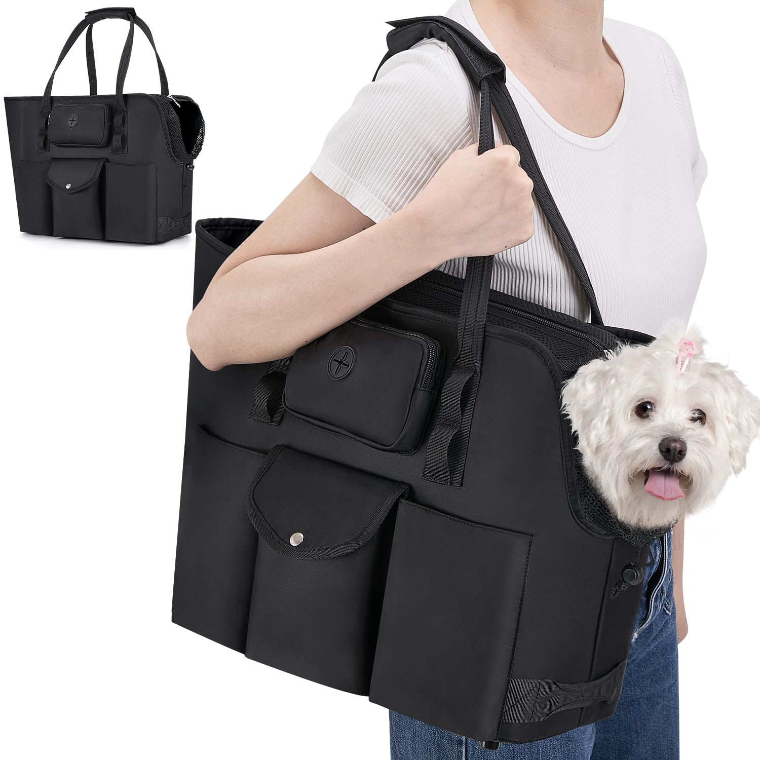 SlowTon Transportin para Perros - Bolsa Transporte Transpirable para Mascotas Portátil para Mascotas con Correa Seguridad, Ideal para Perros y Gatos de hasta 5.5 kg para Paseos Viajes 40CM*19CM*33CM
