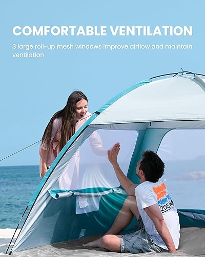 Miniatura 4 de OutdoorMaster Tienda de campaña de playa para 34 personas, refugio de sombra solar fácil de instalar, toldo de playa portátil con protección UV UPF