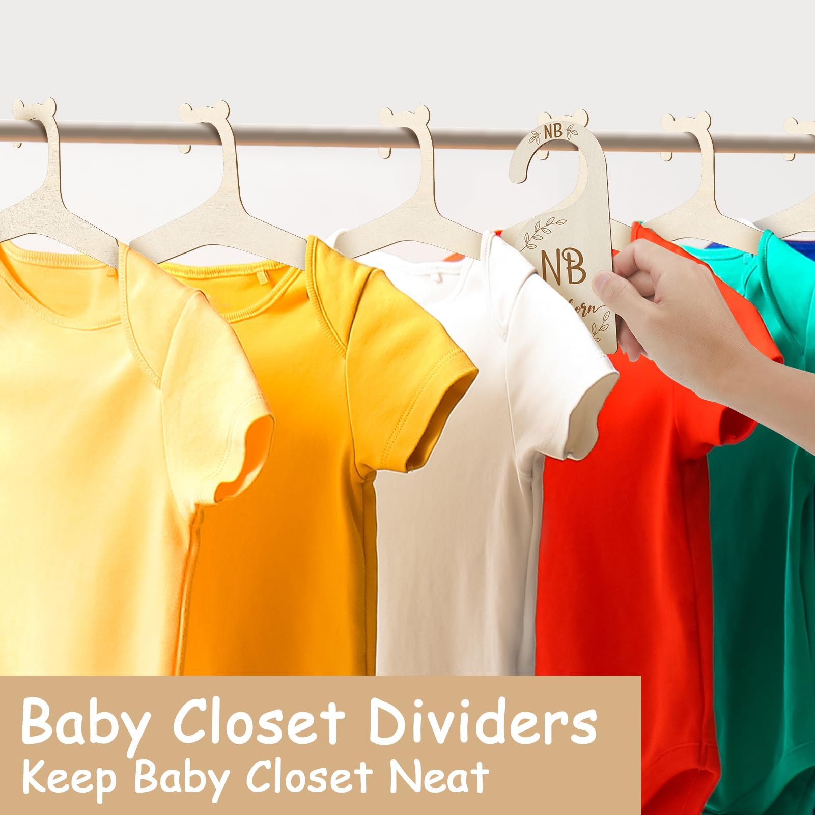 20 perchas de madera para ropa de bebé con 7 divisores de armario de bebé, lindas perchas de ropa para niños, abrigos, pantalones y chaquetas