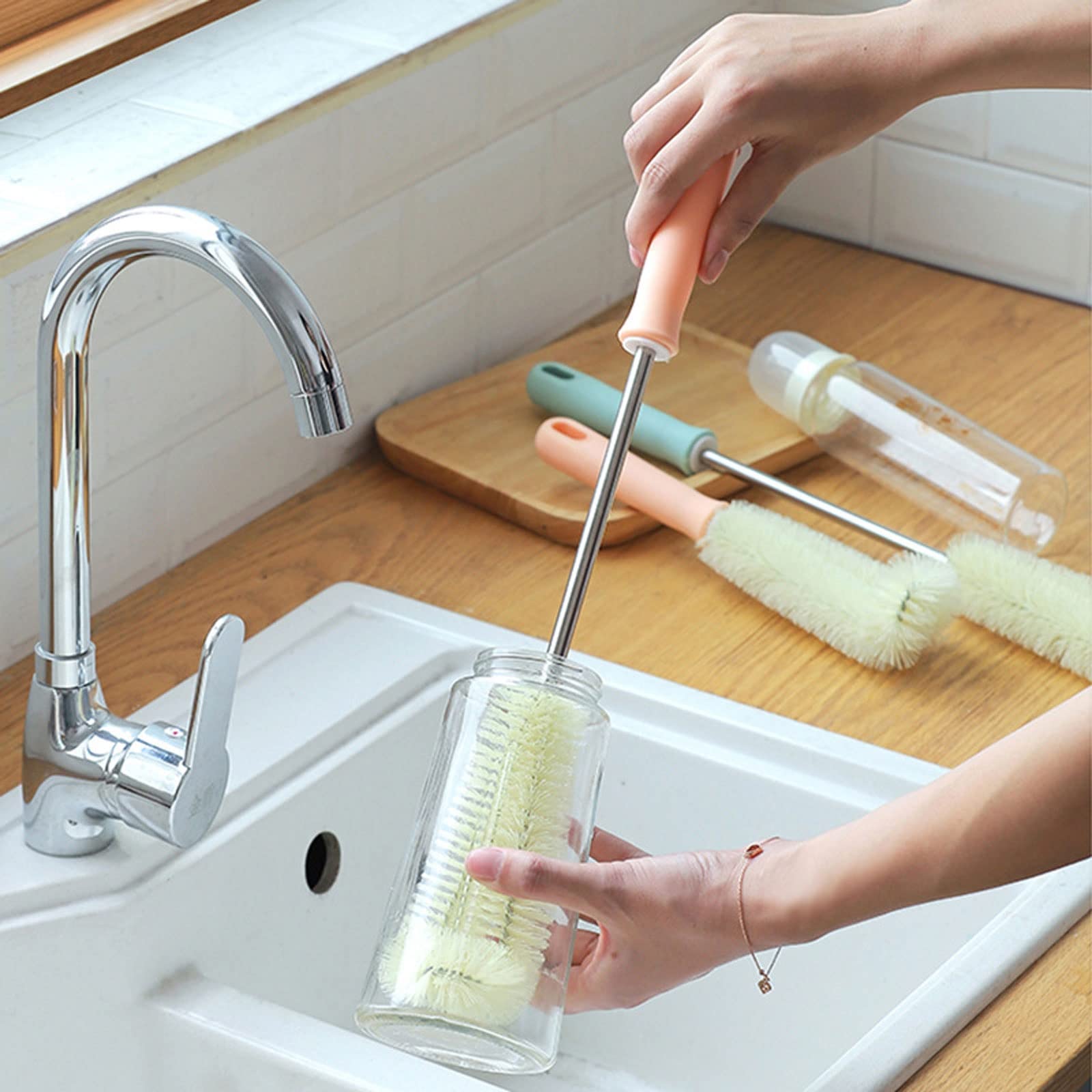 Spazzola per Il Lavaggio della Tazza a Manico Lungo, scovolino per Bottiglie, rompimuro della Cucina, Spazzola per la Pulizia della decontaminazione della Ventosa (Lunga)