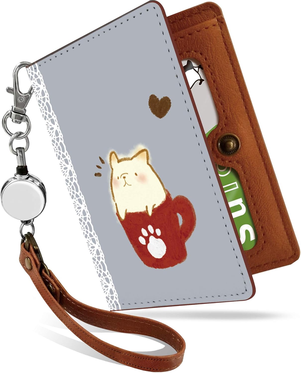 パスケース 定期入れ リール付き 中がみえない Ps ラテ グレー アニマル柄 マグカップ