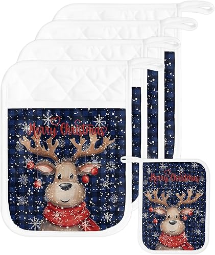 Miniatura 48 de Juego de 2 agarraderas de tela de toalla para cocina, antideslizantes, aislantes y térmicas, con bolsillo, guantes gruesos para horno, posavasos