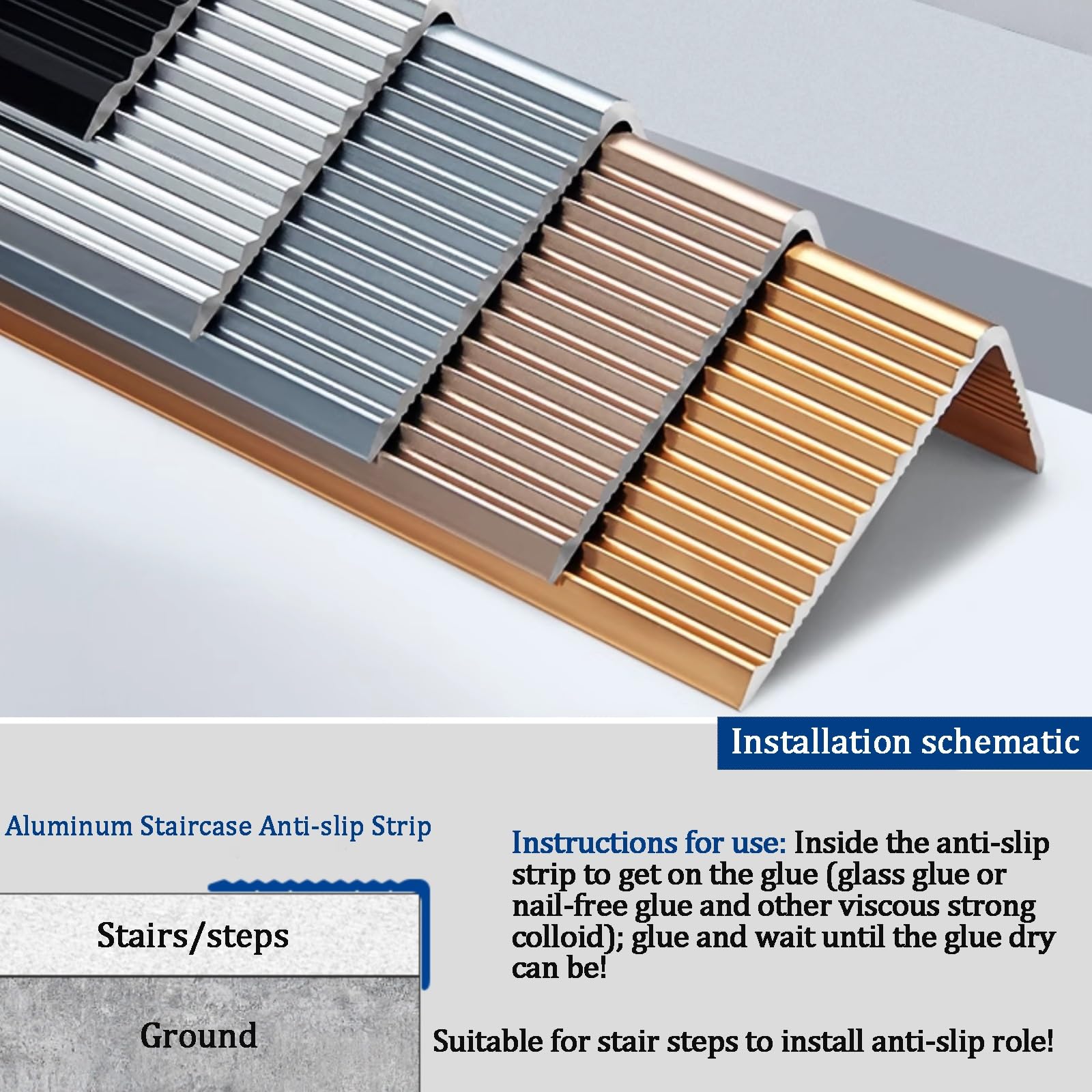 Perfil De Borde De Escalera Tira, Fácil De Instalar, Perfil De Aluminio Para Escaleras, para Escaleras Para Escalones Madera Metal Baldosas, Perfil De Antideslizante Borde Escalonado(Silver,70*30mm)
