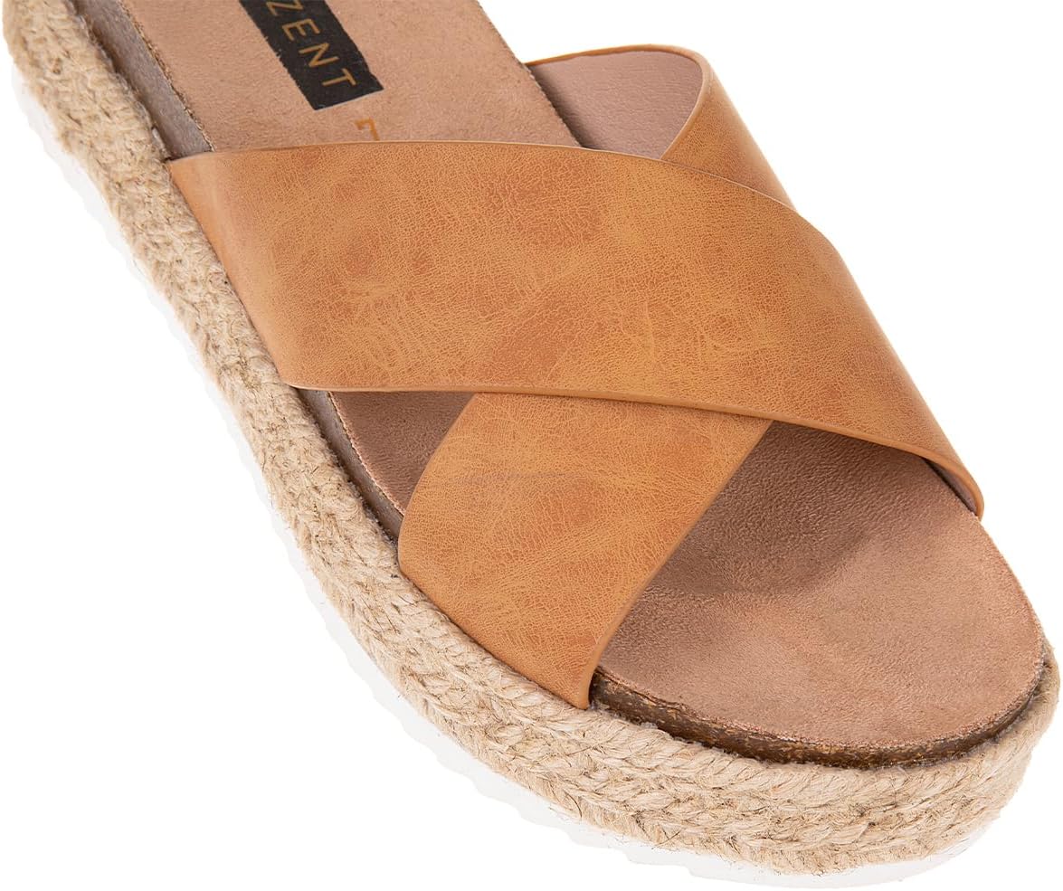 Women'S Wide Foot Platform Sandals Slides Espadrilles Sandals Flatform Slippers Casual Platform Slides for Women Wide Foot Footbed Open Toe Wedges Sandals - Image 2