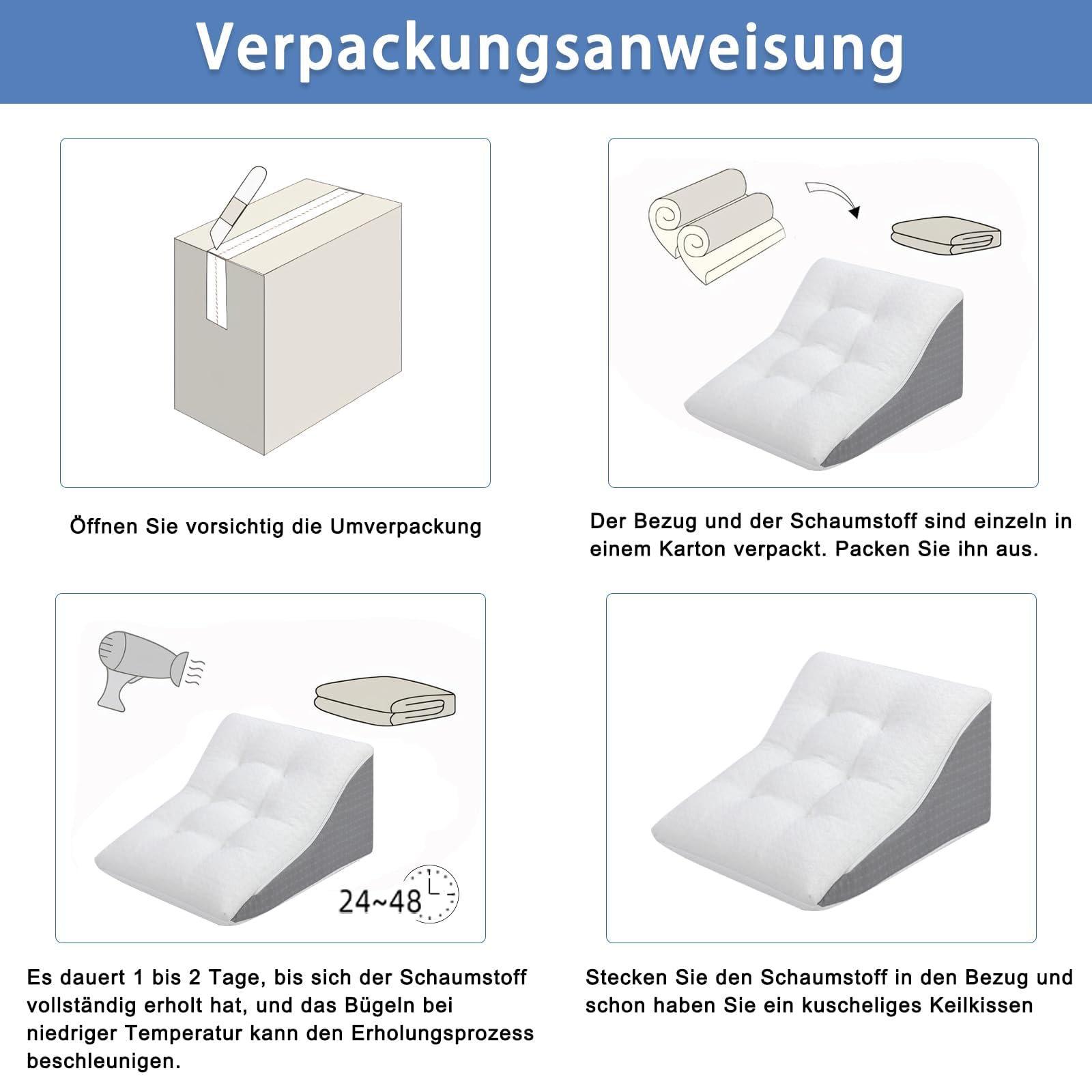 Lesekissen für Bett und Sofa Ergonomischer Keilkissen Zweischichtiges Design Memory Schaum Rückenlehne für Reflux Schlafapnoe, Perfekt Rückenkissen für Rückenunterstützung(55x55x25)