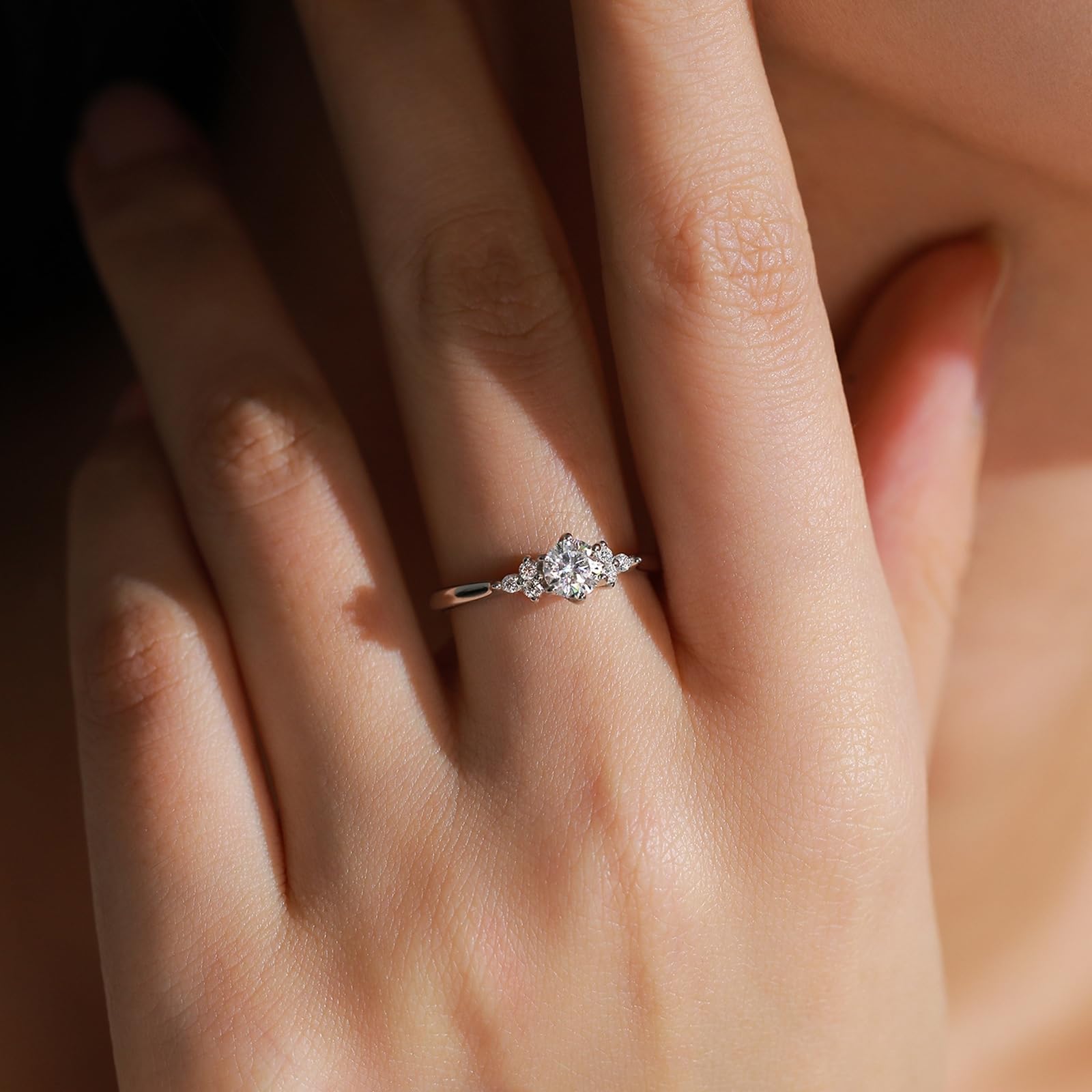 Anillo para mujer, diamante cultivado en laboratorio de 0,5 ct, anillo de compromiso, oro blanco, elegante, anillo de boda, anillo de aniversario para mujer