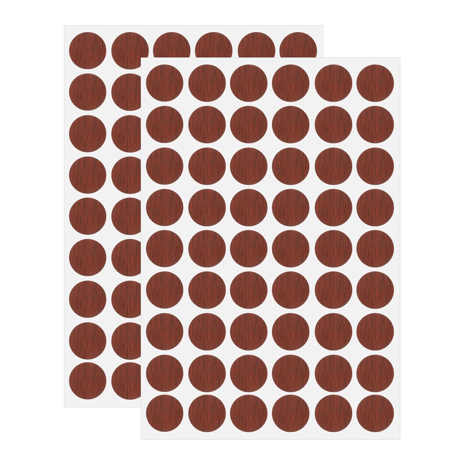 HARFINGTON 2 Sheets Screw Hole Covers Stickers 21mm 54 in 1 Self Adhesive Screw Covers Caps Waterproof Dustproof Sticker PVC for Wall Cabinets Desk Screws Furniture Repairing, Brown