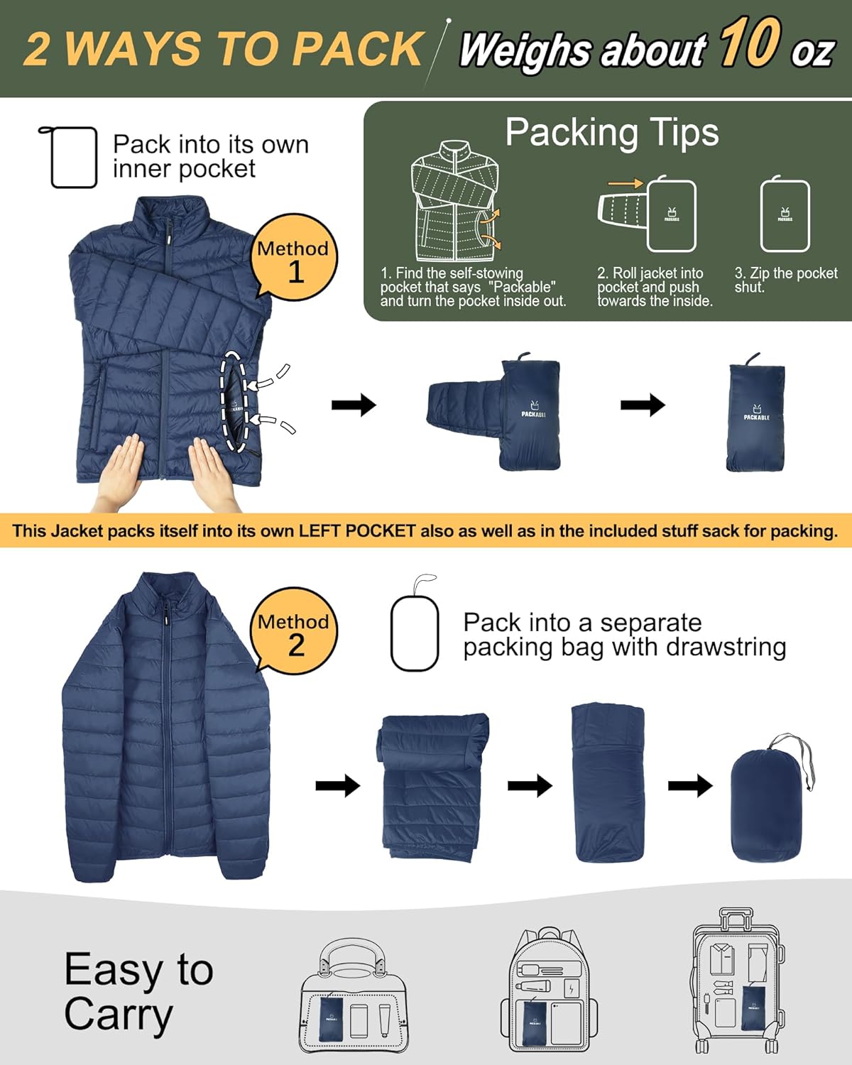 Outdoor Ventures Women's Packable Full-Zip Short Puffer Jacket Insulated Quilted Warm Lightweight Winter Coat - Image 2