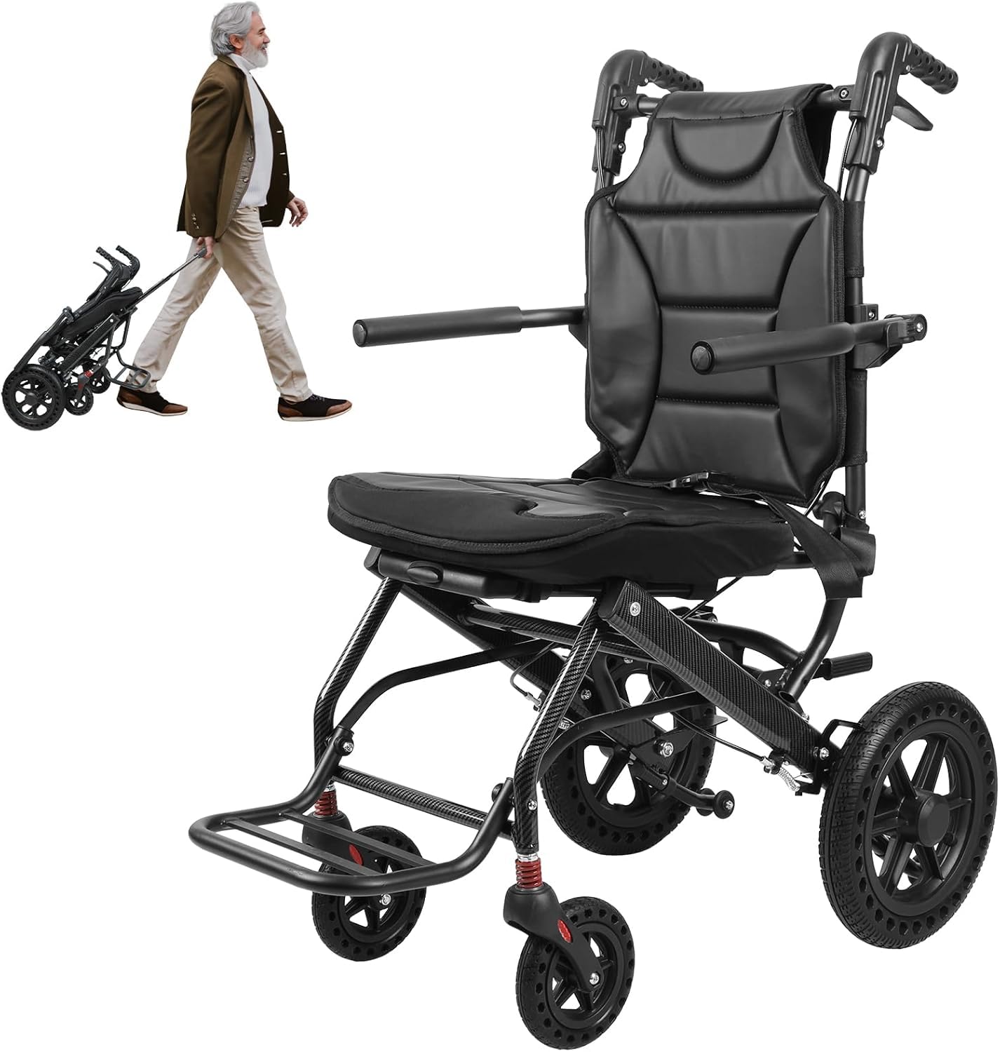 YGNVMCXJG Transport Wheelchair Lightweight Foldable, Travel Wheelchair for Adults, Airplane Travel Transfer Wheelchair Portable
