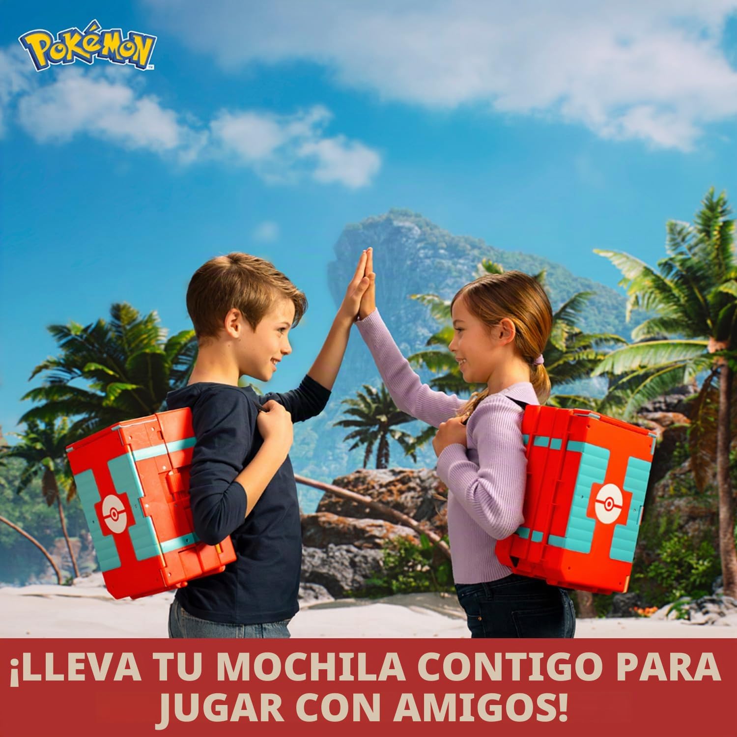 Bandai – Pokémon – Mochila de entrenador de playa – Universo de juego Pokémon con minijuegos – Bolsa que se transforma en zona de juego de playa – Figura Pikachu incluida – Estuche de juguete infantil